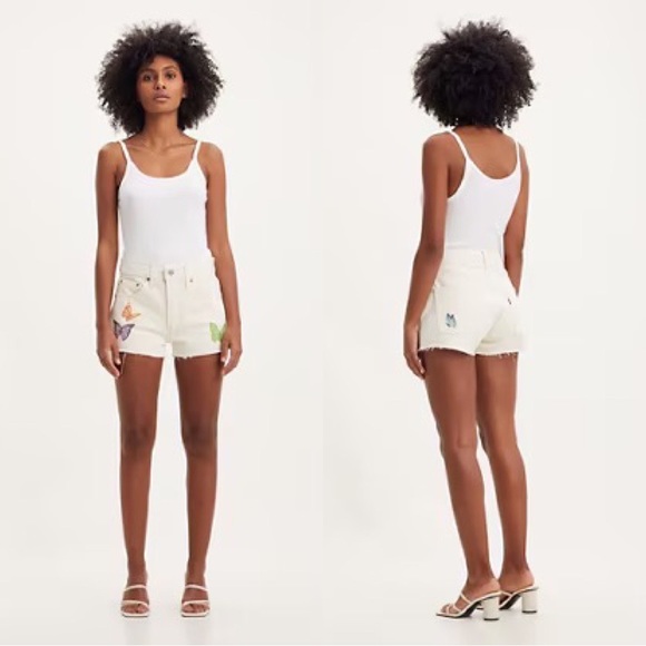 NWT LEVI'S 501 High Rise Button Fly Shorts With Butterfly Detail Size 28 - Picture 8 of 8